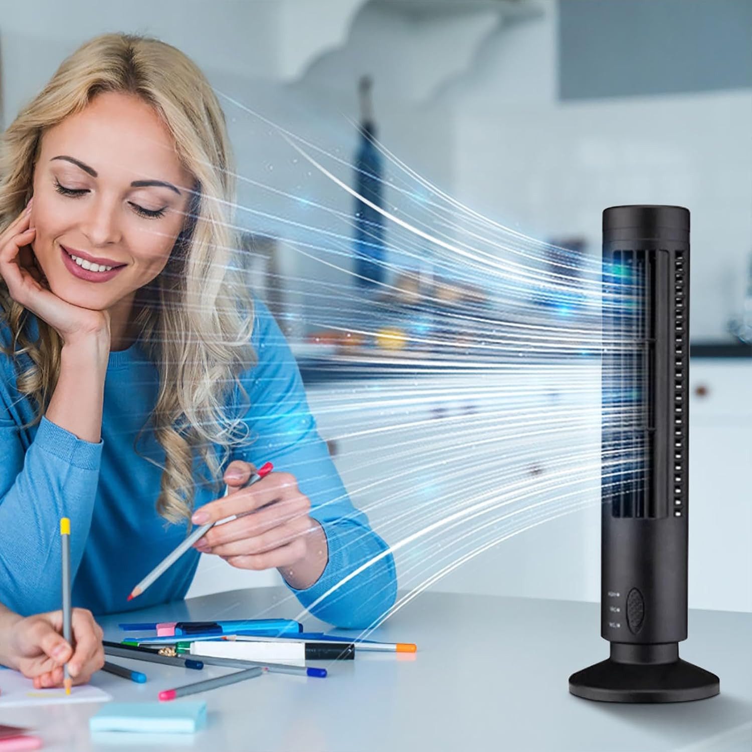 FELIXLEO Tischventilator Tragbarer Luftkühler USB Turmventilator Standventilator Black