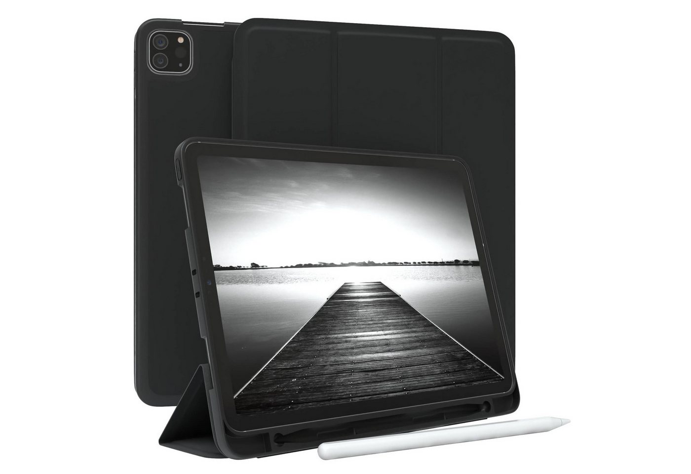 EAZY CASE Tablet-Hülle Penholder Smartcase für iPad Pro 11" 1.-4. Gen. 11 Zoll, Hülle Schutzhülle mit Sleep Wake Up Funktion Etui zum Klappen Schwarz