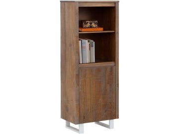 loft24 Bücherregal Laslo, Standregal mit Tür aus Kiefer Massivholz, Füße aus Metall, 140 cm Höhe