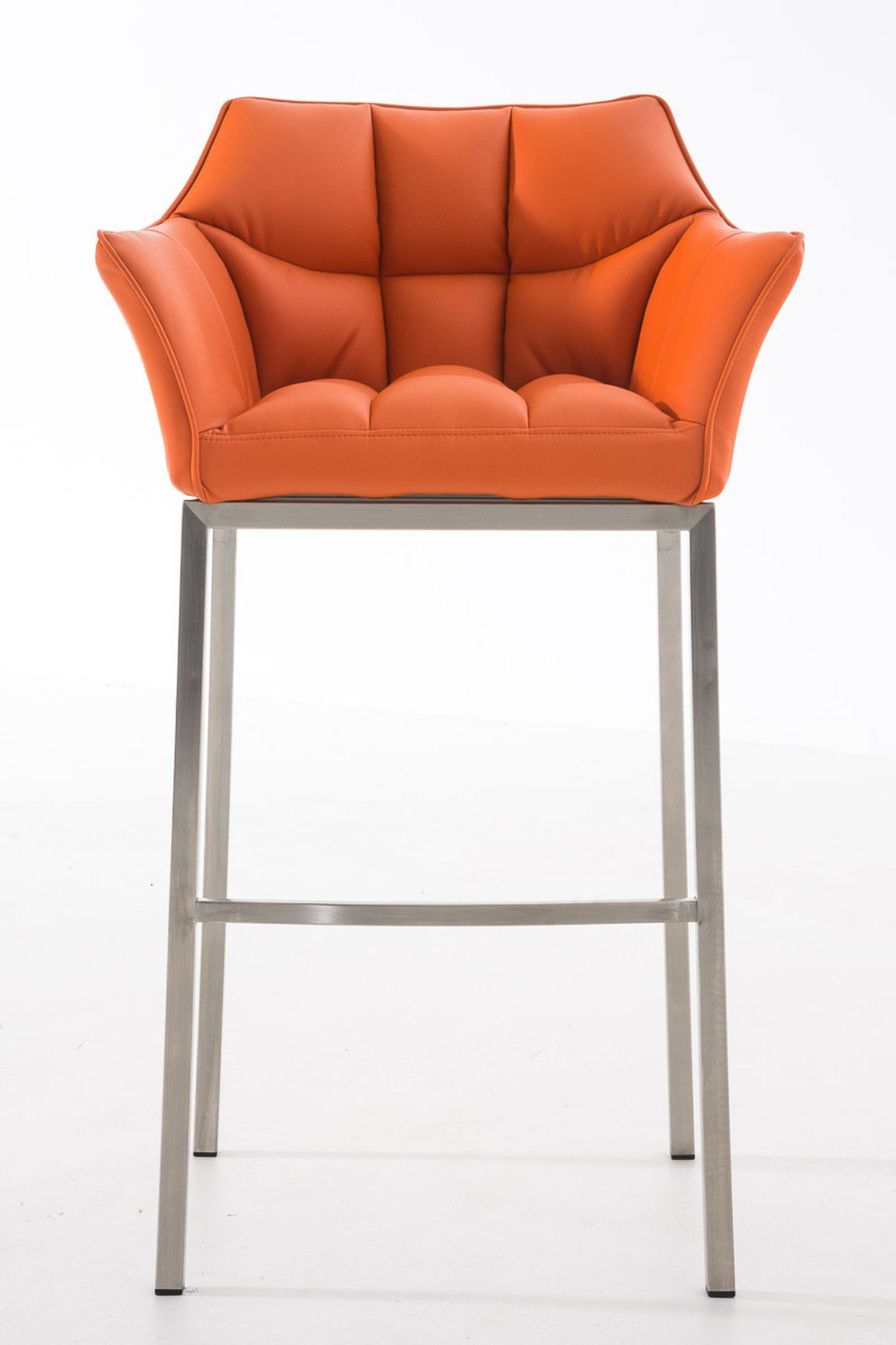 Rückenlehne für und Edelstahl Kunstleder - Gestell 4-Fuß Barhocker - Hocker Küche), (mit Sitzfläche: Orange & TPFLiving Damaso Fußstütze Theke