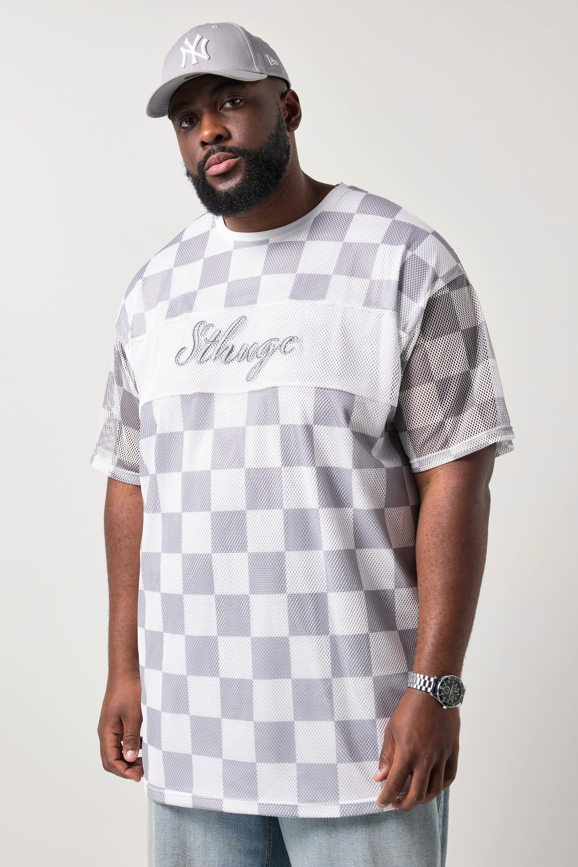 T-Shirt T-Shirt Halbarm oversized Mesh Muster bis 8 XL