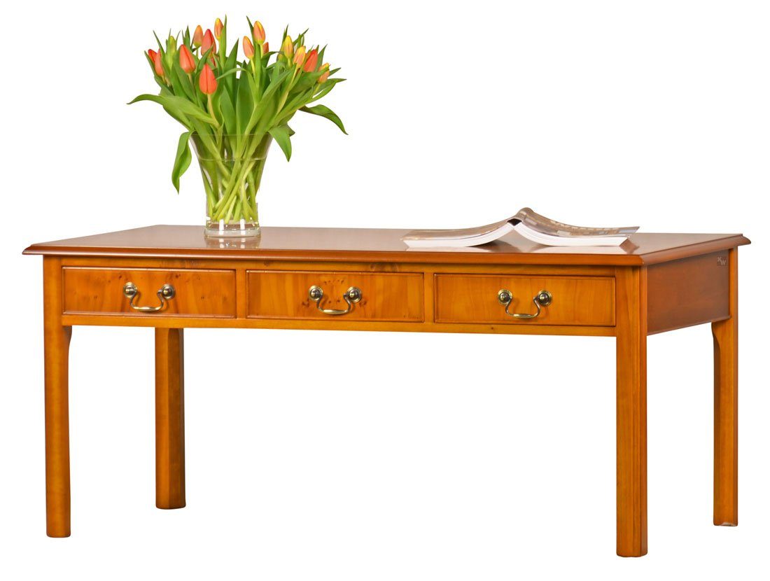 Kai Wiechmann Couchtisch Beistelltisch Eibe 120 x 60 cm, Sofatisch mit 3 Schubladen, aus edlem Furnierholz, von Hand gefertigt in in einer Meisterwerkstatt