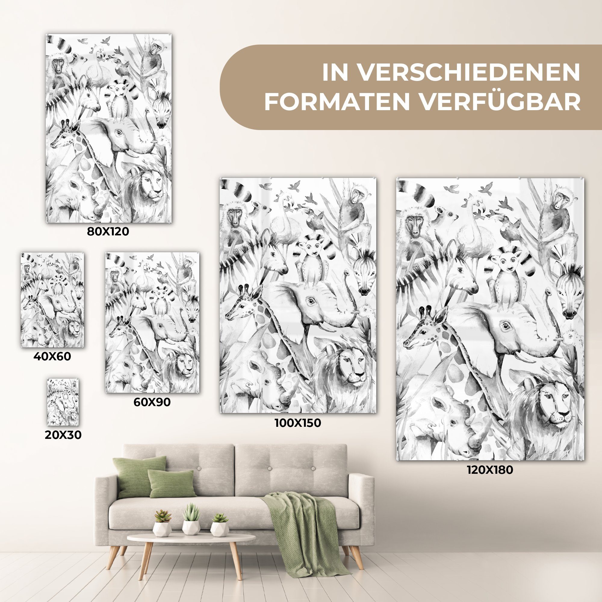 Bilder - Mädchen Kinder auf (1 Glasbilder -, - auf Wanddekoration - St), - Glas - MuchoWow Aquarelle Jungen Wandbild Pastell bunt Tiere - - Dschungel - Acrylglasbild Foto - Glas