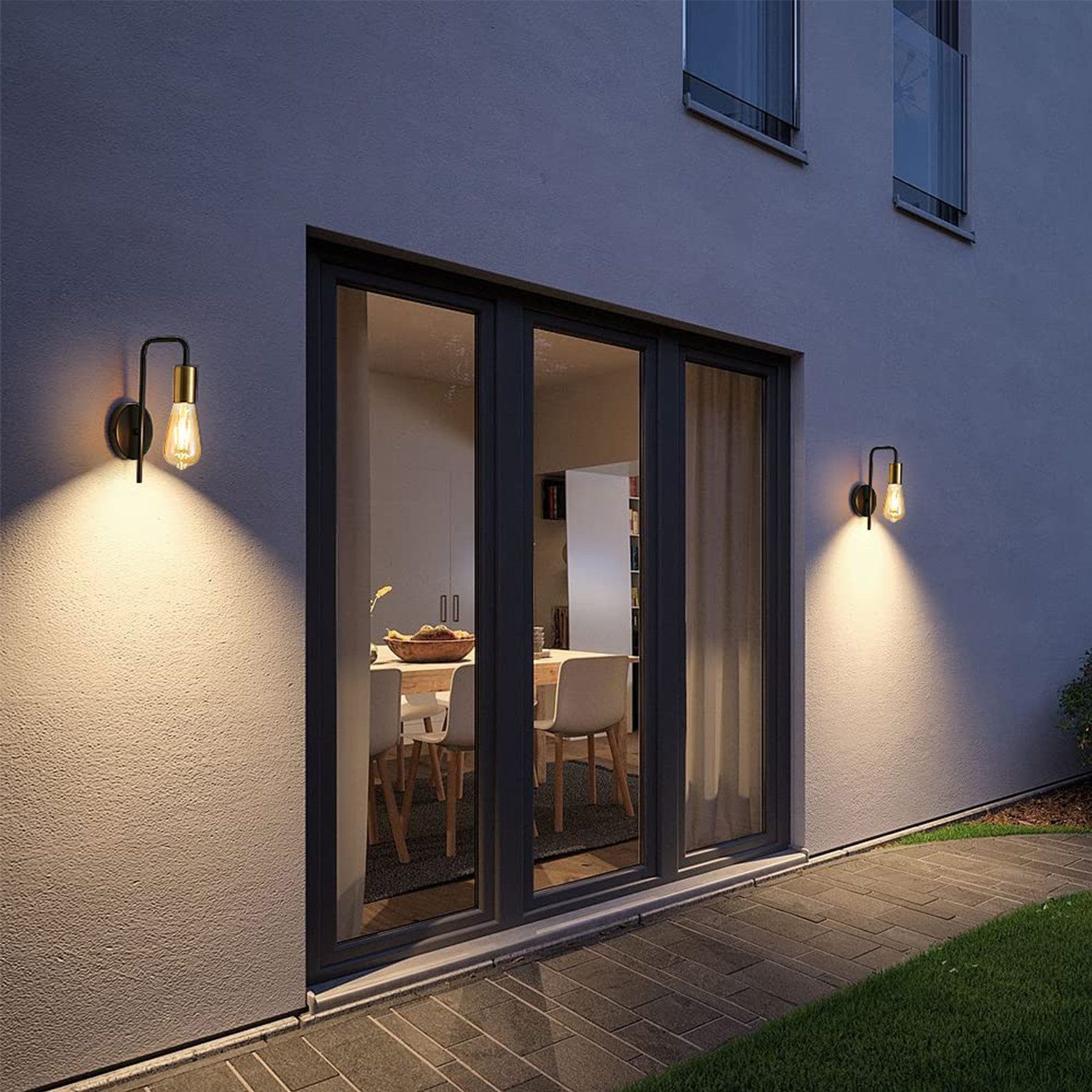 Riserva LED Deckenleuchte Industriell-vintage U-förmige Wandlampe Schwarz-Gold 2er-Set E27 – Bild 2 von 5