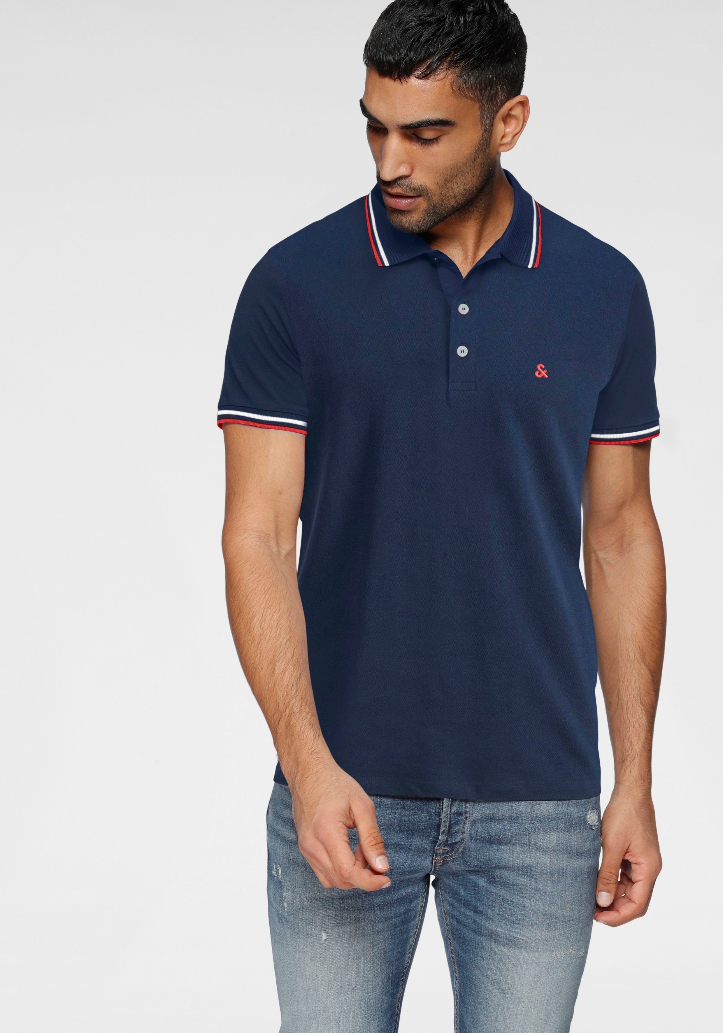 Jack & Jones Poloshirt JJEPAULOS Poloshirt mit klassischem Kragen und figurbetonter Form Logostickerei, modisch, schmal, Baumwolle, Polokragen