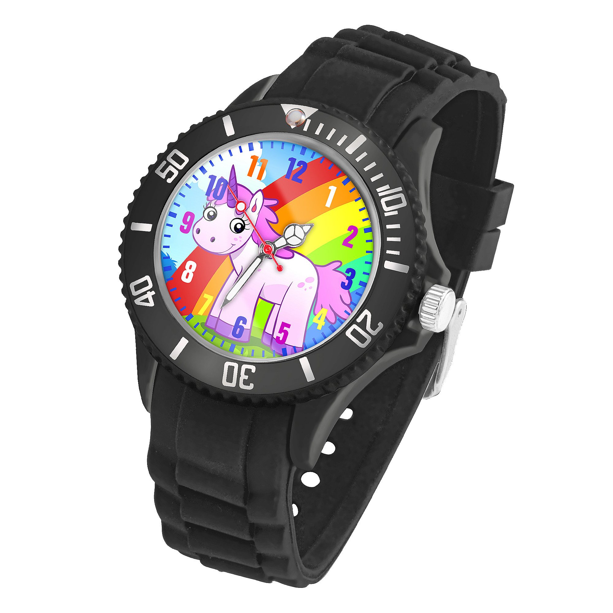 Quarzuhr Kinder Armbanduhr Silikon Einhorn Analog Uhr Bunt