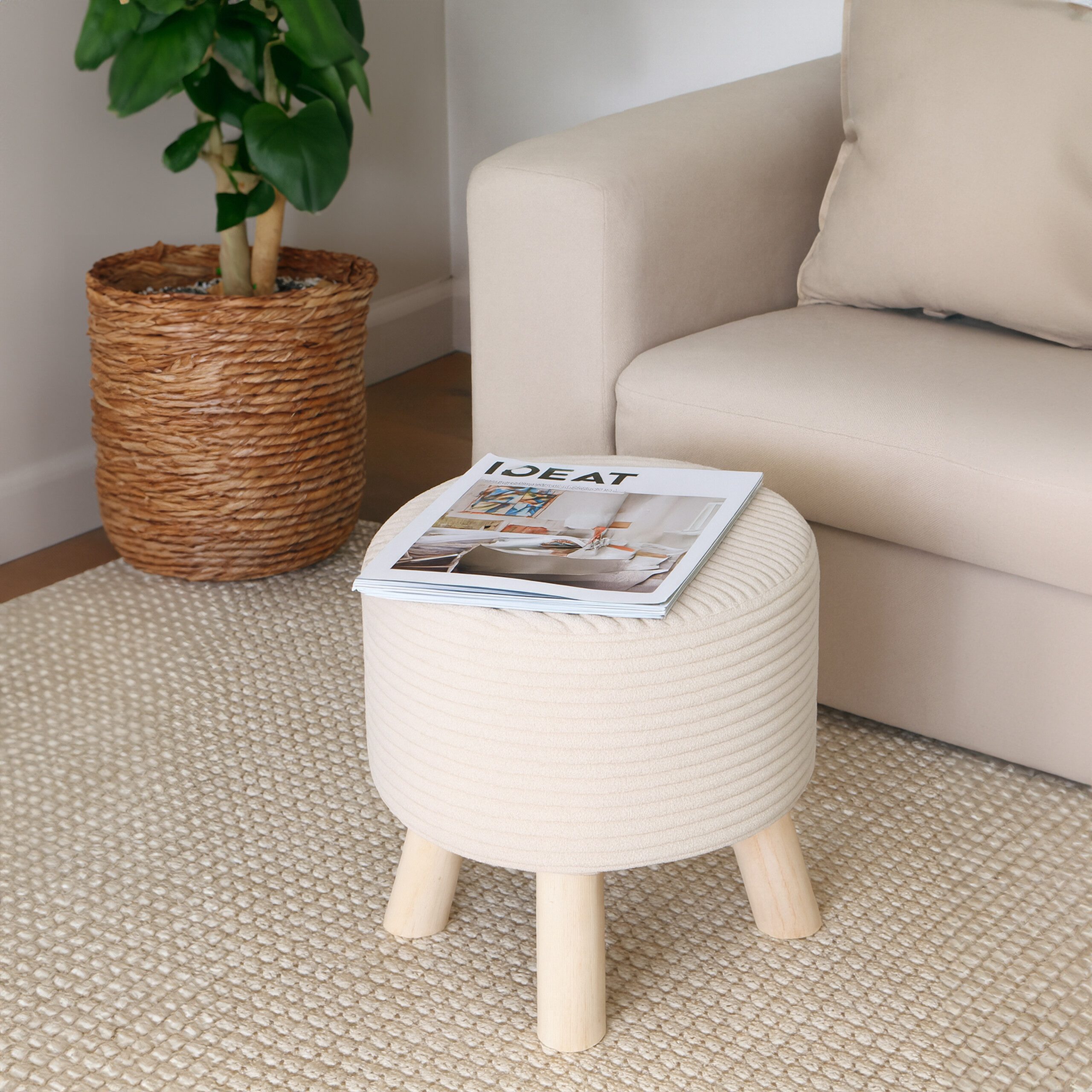 relaxdays Sitzhocker Hocker Cord, Beige günstig online kaufen