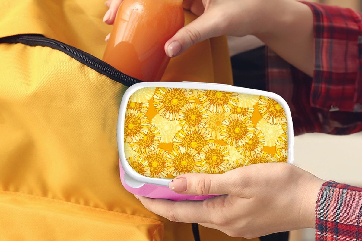 MuchoWow Lunchbox Sonnenblume - Kinder, Brotbox (2-tlg), Kunststoff, Blumen, rosa Mädchen, - für Erwachsene, Muster Brotdose - Snackbox, Kunststoff Sommer