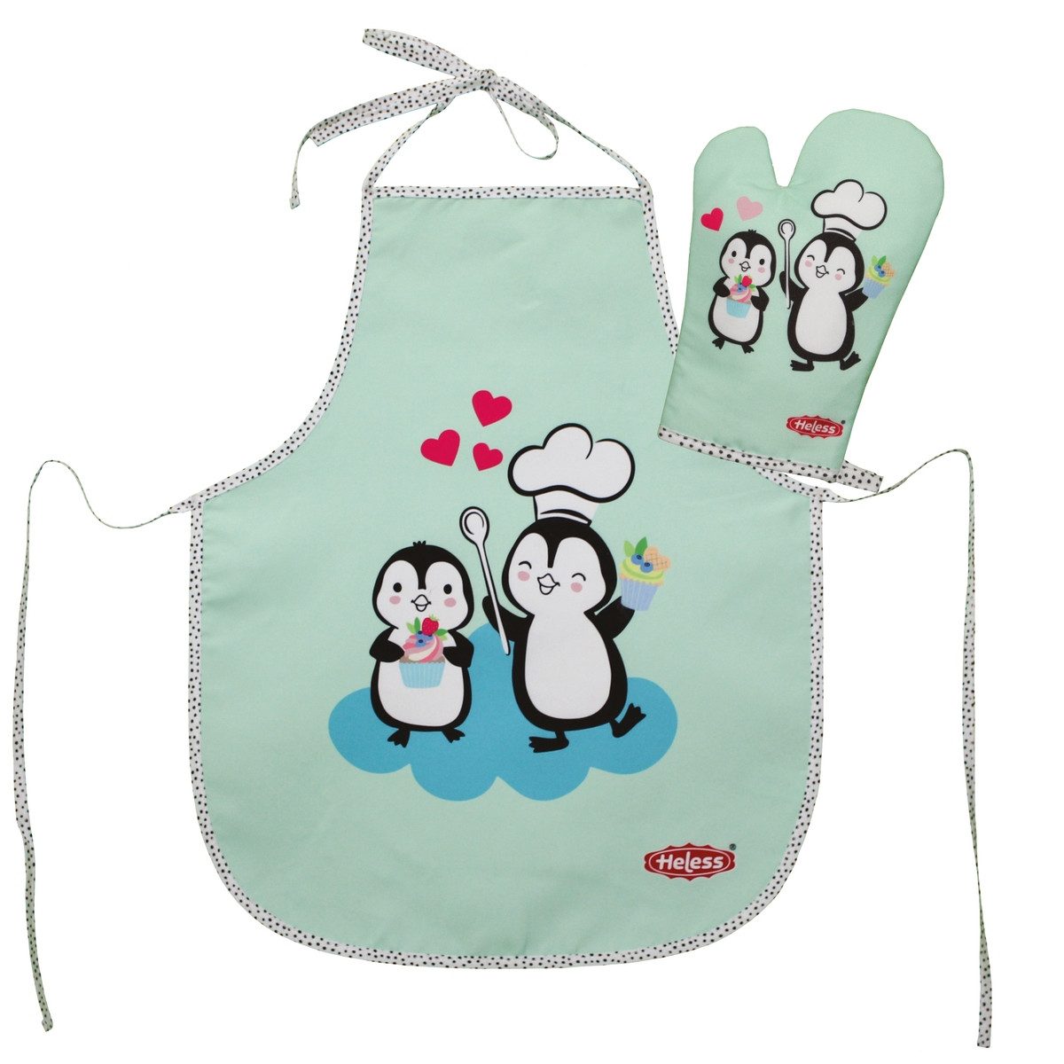 Heless Kochschürze Kinderbackschürze Pinguin mit Topfhandschuh
