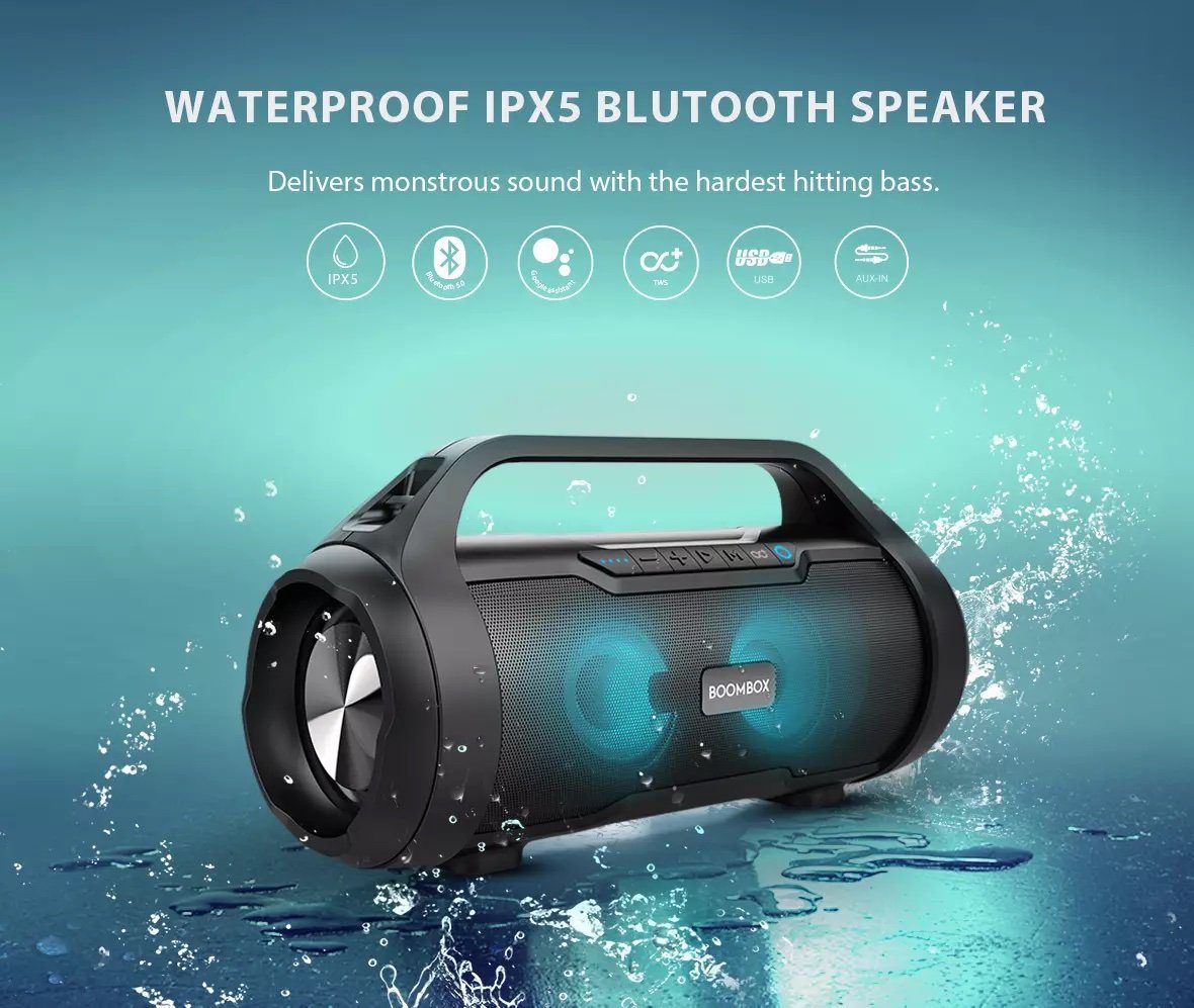 M2-Tec BM01 - BoomBox Bluetooth-Lautsprecher (Bluetooth, 40 W, Bis zu 10  Meter, 2*20W, Spritzwassergeschützt)