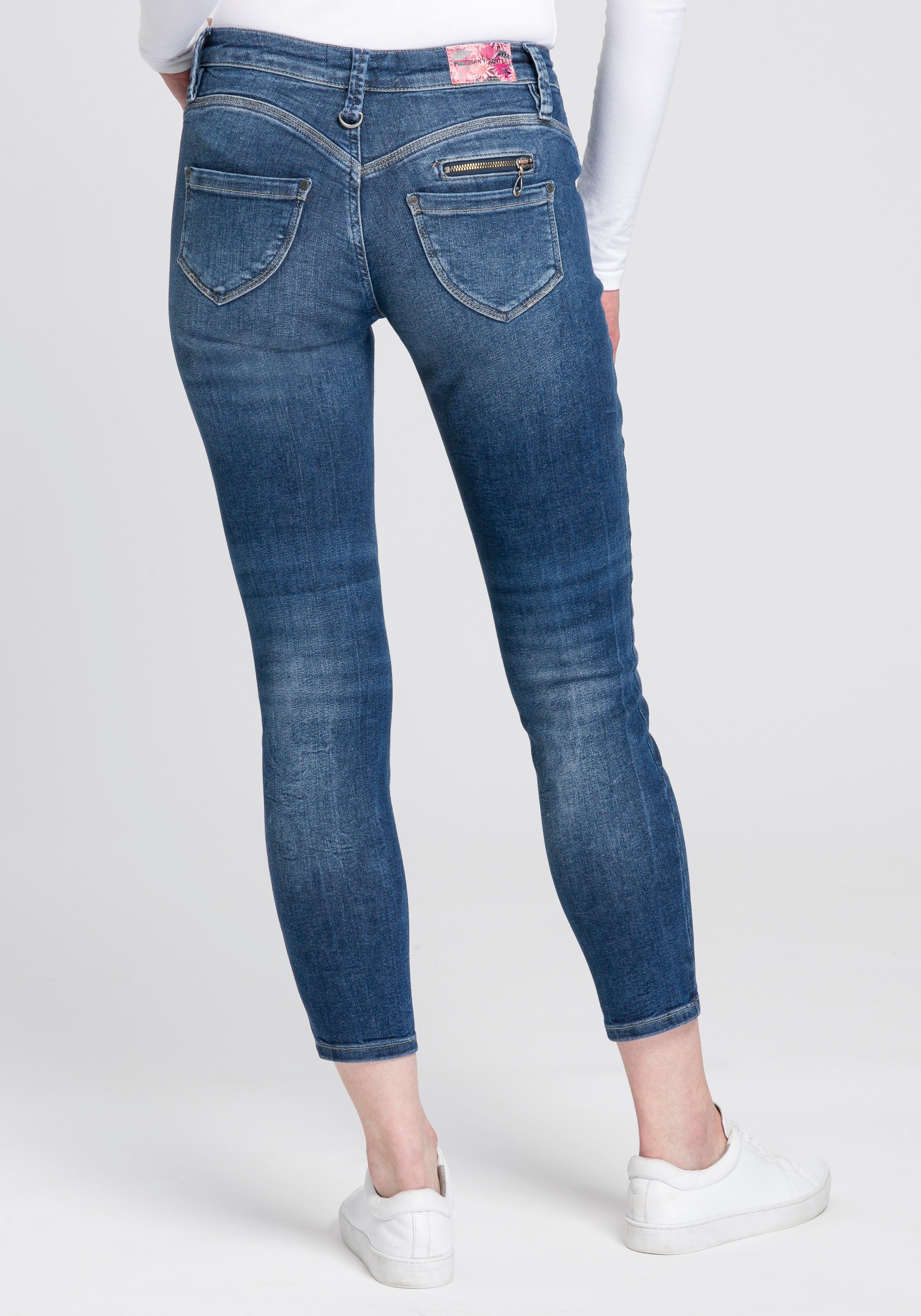Damen Jeans Freeman T. Porter High-waist-Jeans Alexa High Waist Cropped mit Deko-Zippern und Used-Look-Details