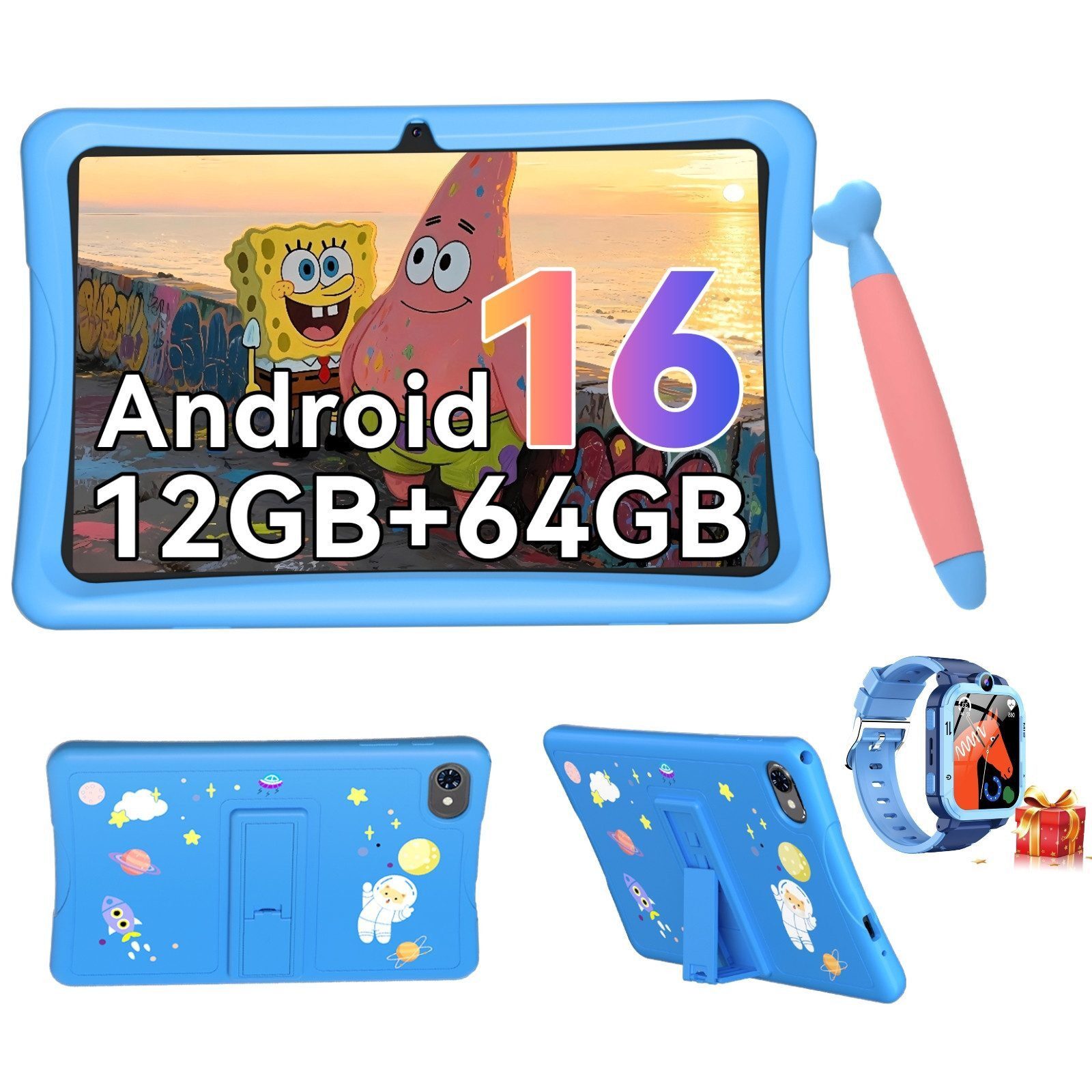 VekfulPC K10-5000mAh, stoßfest, 10,1" inkl. Z20 Kinderuhr Kids Tablet (10,1", 64 GB, Android 16, Google Kids Space, 10,1" HD, 5000mAh, 12GB+64GB)