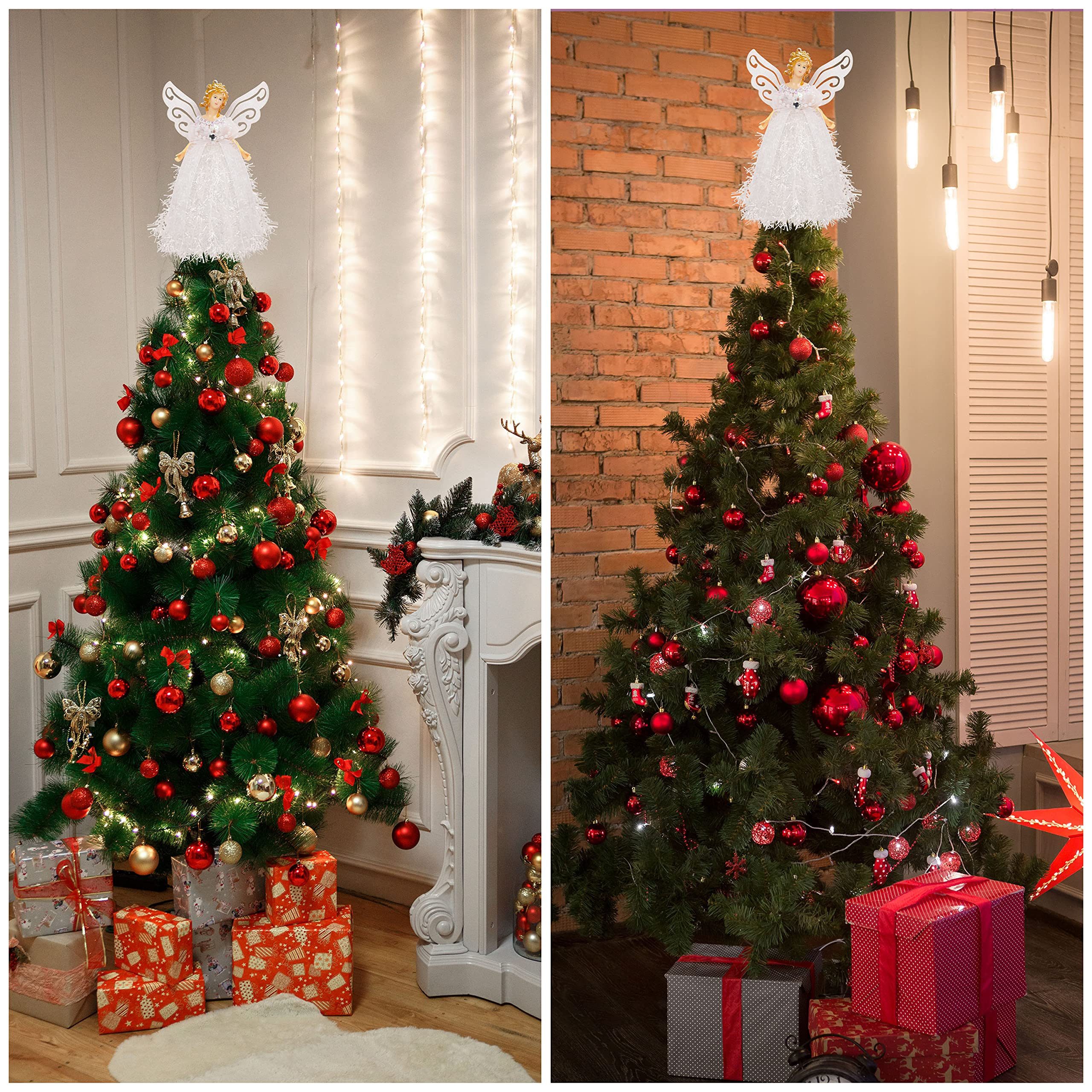 Weihnachtsbaum-Engelspitze Mit LED Lichterkette – 25 Cm Hoch, Drahtgestell, Für Baumkrone