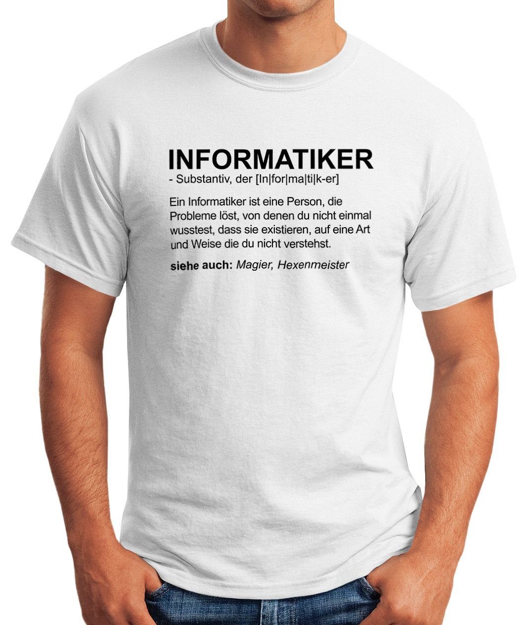 Fun-Shirt Print Definition T-Shirt MoonWorks Moonworks® Herren Informatiker weiß mit Print-Shirt