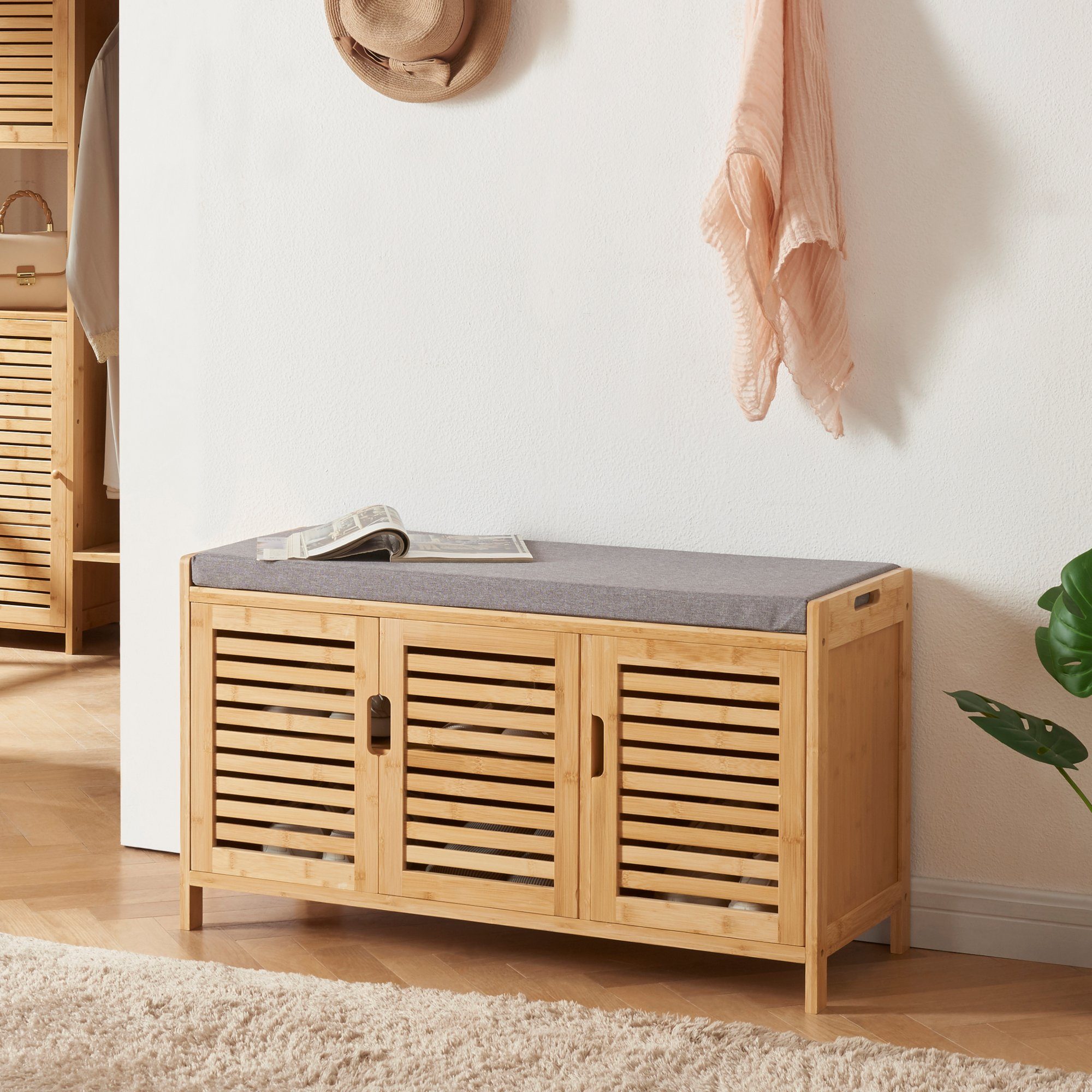 en.casa Schuhbank, »Selk« Schuhschrank mit Sitzfläche 50x90x35cm Bambus günstig online kaufen