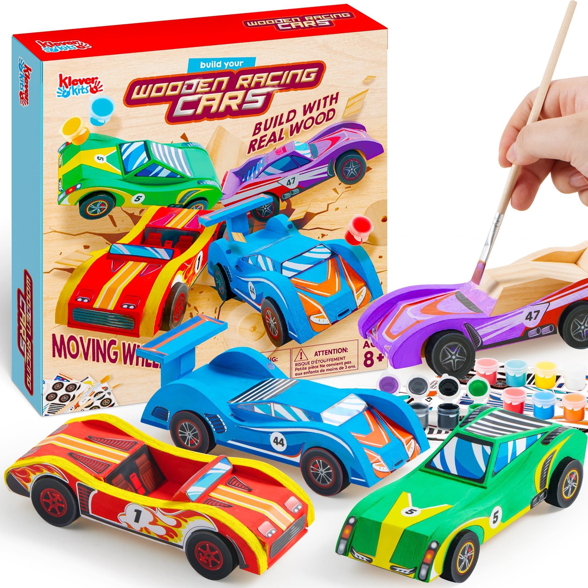 Klever Kits Bastelscheren Klever Kits 4 Stück Holz Auto Bastelset Kinder, (1-tlg)