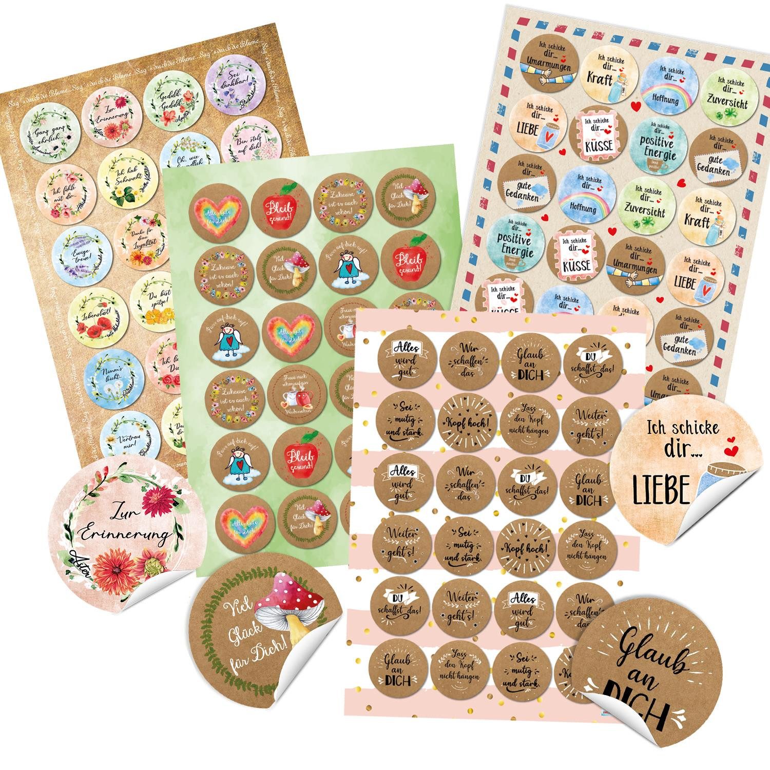 Logbuch-Verlag Aufkleber Aufkleber Set 4 x 24 Sticker - Sprüche gute Gedanken Liebe -