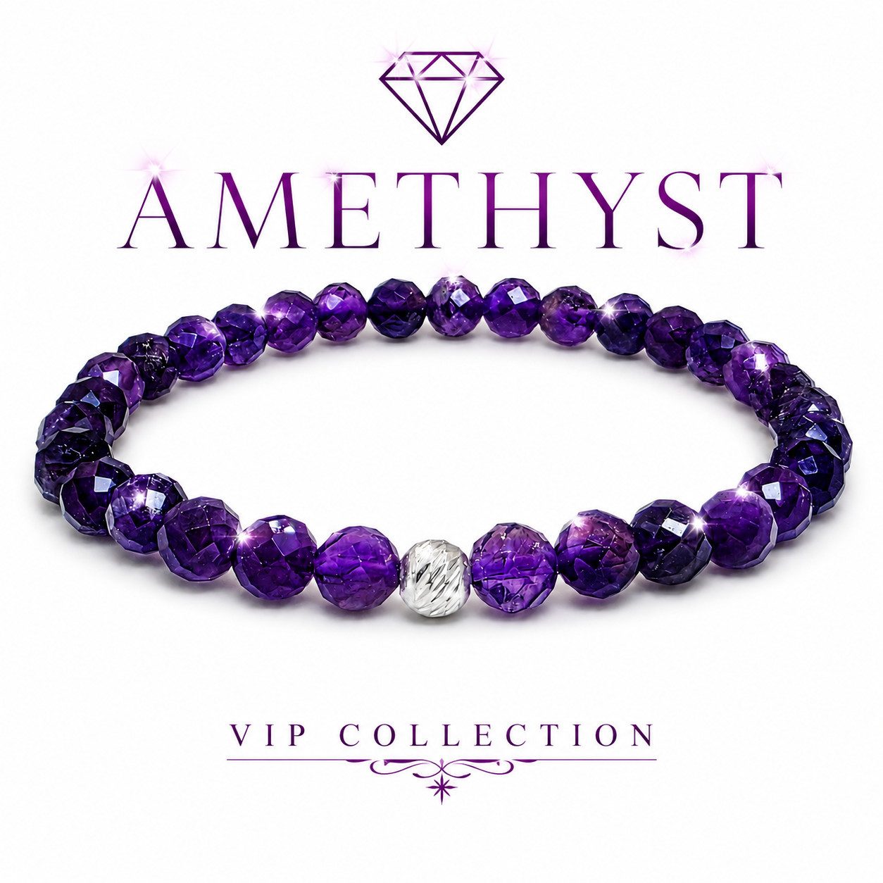 M-Punkt24 Armband Damen Armband 100% Echter Edelstein (AMETHYST, Natur, 925 Echt-Silber-Verschluss), Gummizug, inkl. Etui, SONDERPREIS wegen Produkt-Neuheit