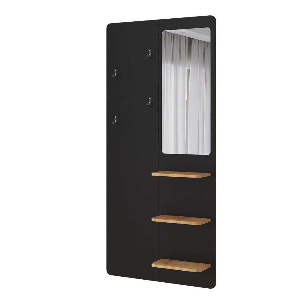 Vicco Garderobenschrank Jochen, Schwarz/Eiche, 70 x 150 cm mit Spiegel günstig online kaufen