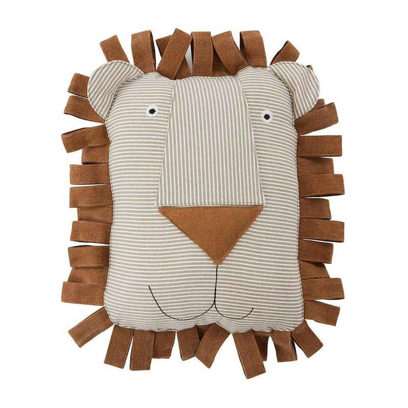 OYOY Kuscheltier Lobo Lion Denim Cushion, Karamel 40 x 37 x 14 cm Bio-Baumwolle Tierkissen Kinderkissen Kuschelkissen