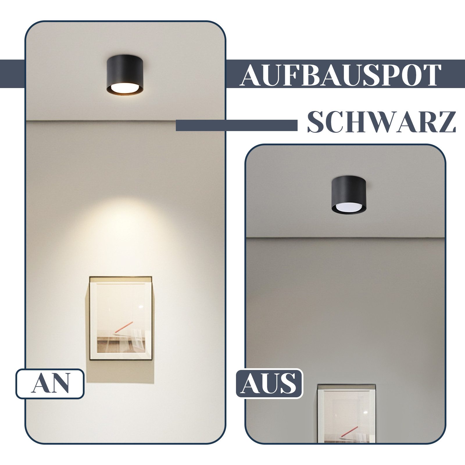 Nettlife LED Deckenspot Aufbaustrahler Rund Schwarz 5W kleine schwenkbar Aluminium GX53, 30° drehbar, LED fest integriert, Warmweiß, GX53 Leuchtmittel für Küche – Bild 5 von 5