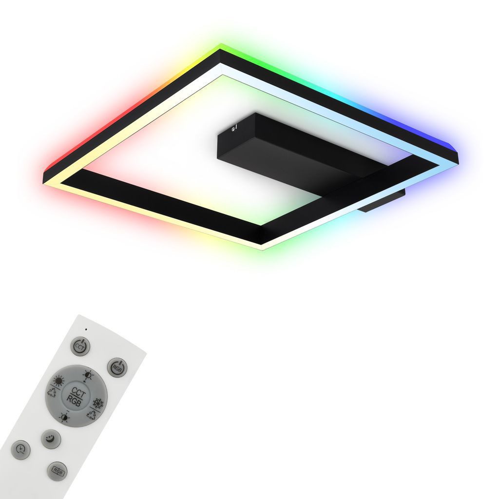 Briloner Leuchten LED Deckenleuchte 3736-015, Dimmfunktion, LED fest integriert, 2700K - Extra-Warmweiß, CCT, RGB, RGB Backlight, Fernbedienung, schwarz, 57 x 48 x 8, 5 cm