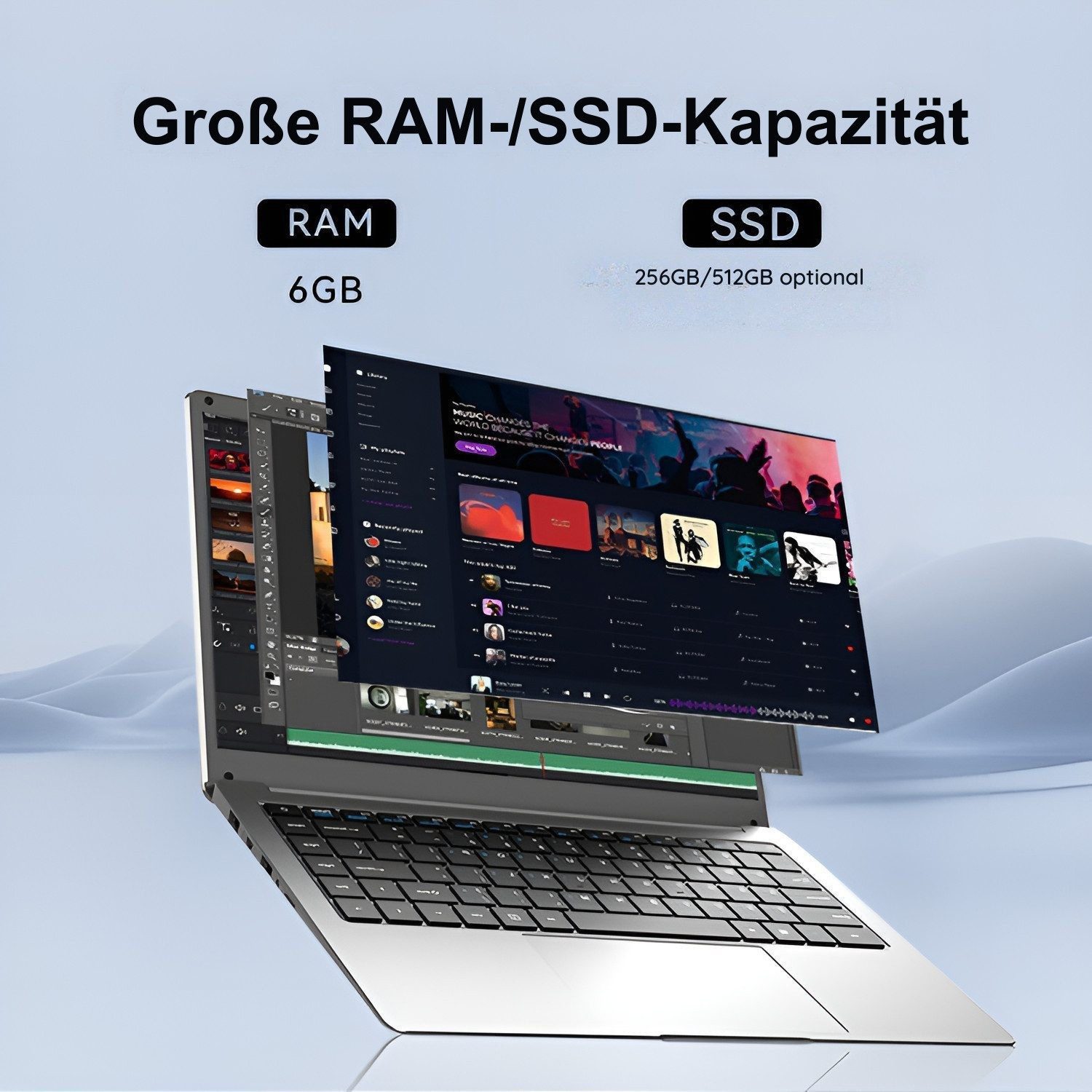 Goldstern-Tech Notebook (35,56 cm/14 Zoll, Intel N4000, Intel UHD Graphics 600, 6 GB, 512 GB SSD, Ultramobiler Laptop mit Windows 11 Pro und hoher Akkuausdauer)