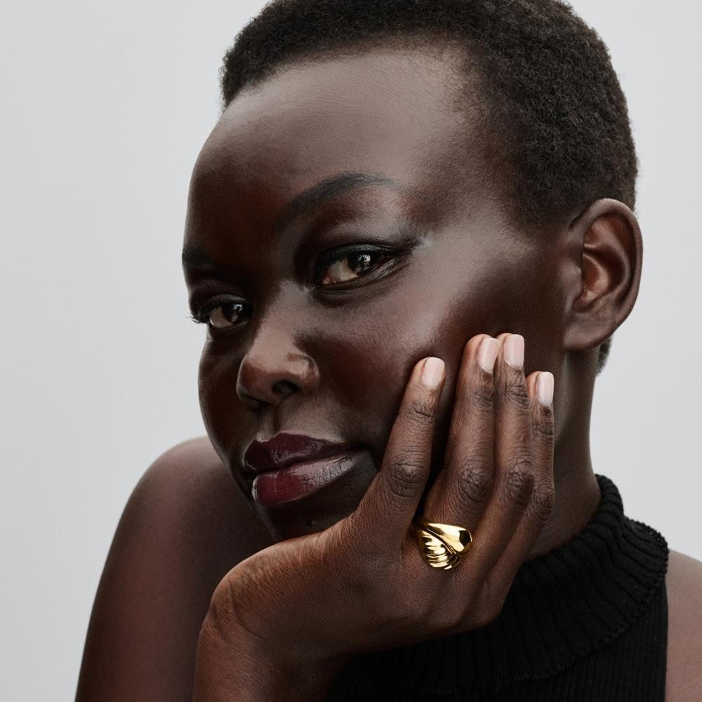 Pandora Fingerring Kombinierbare wellige Damenringe, Essence, vergoldet von PANDORA