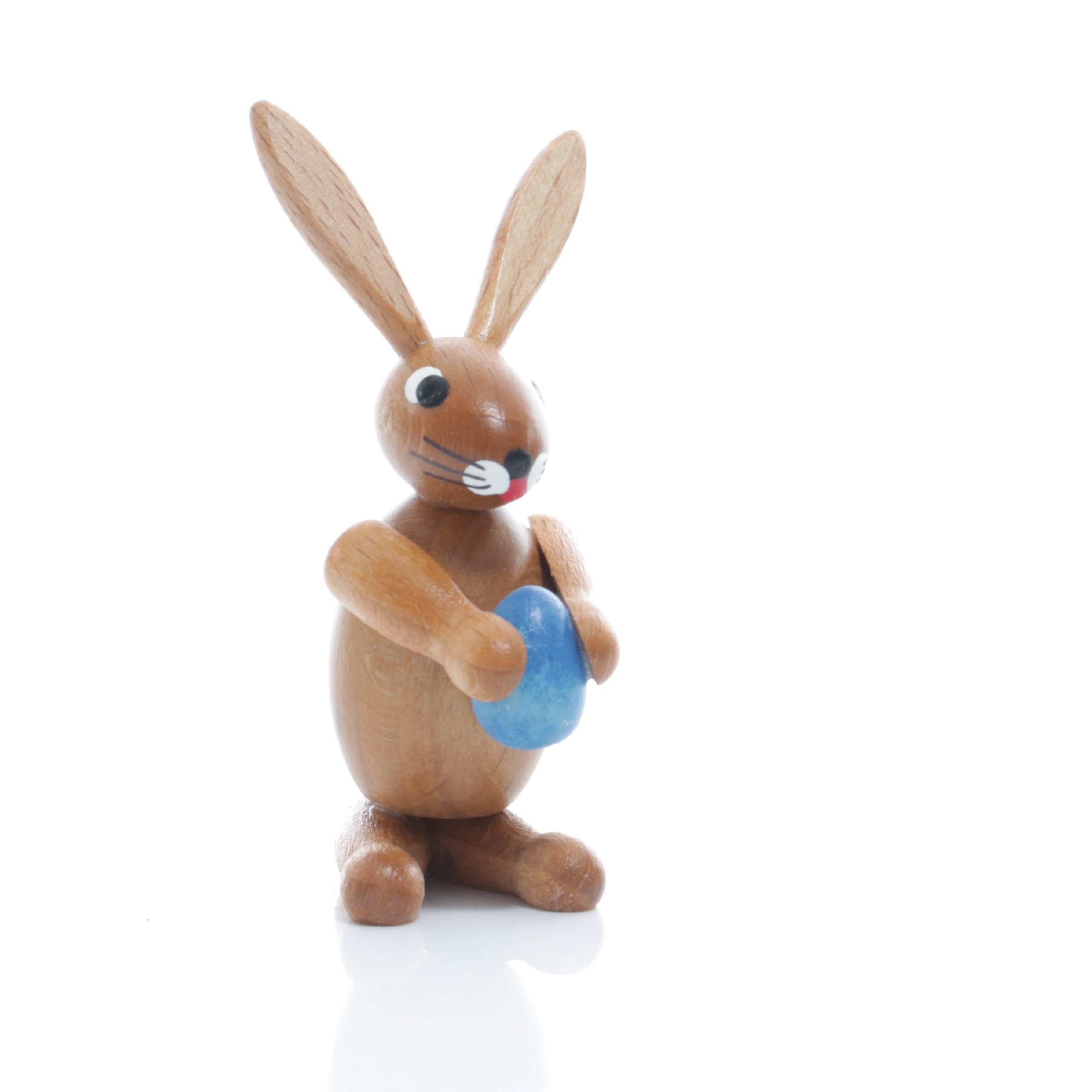 Osterhase Osterfigur Osterhase blau BxHxT ca 2,5 x 6,5 x 3,5cm NEU, freistehend, handbemalt, mit blauen Ei