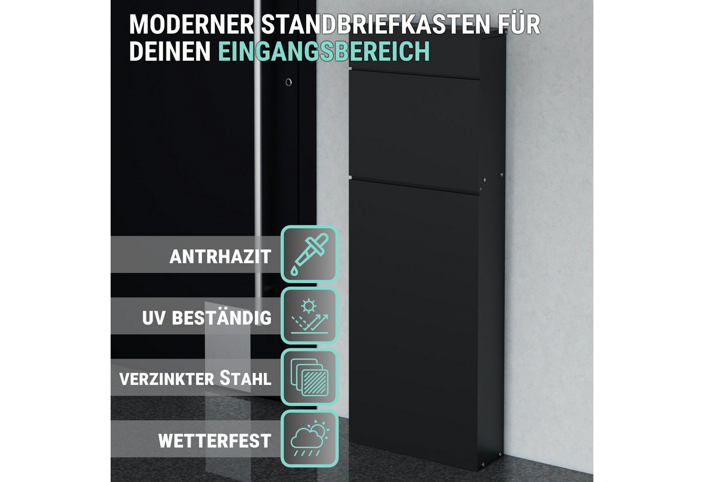Thumbnail - HAGO Briefkasten Standbriefkasten Anthrazit Holzdekor Eiche stilvoll hochwertig witteru