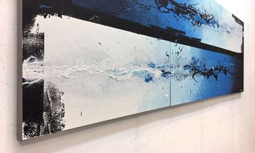 WandbilderXXL XXL-Wandbild Blue Shift 210 x 70 cm, Abstraktes Gemälde, handgemaltes Unikat