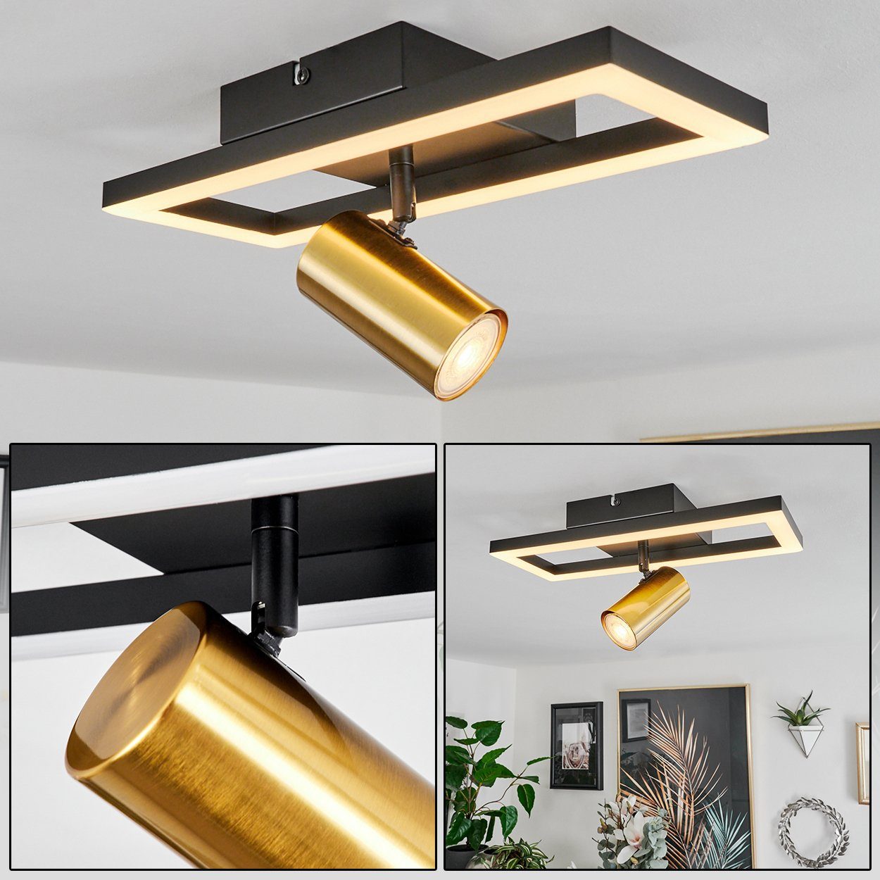 hofstein Wandleuchte »Treggiaia« Wandlampe, Metall/Kunststoff, Schwarz/Messingfarben/Weiß, ohne Leuchtmittel, 3000 Kelvin, m. verstellbarem Strahler, 700 Lumen, LED