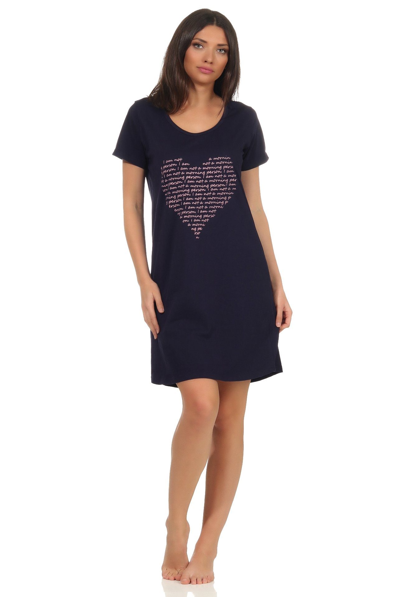 Nachthemd Damen 2er Pack kurzarm Nachthemd Schlafshirt mit Herz Motiv
