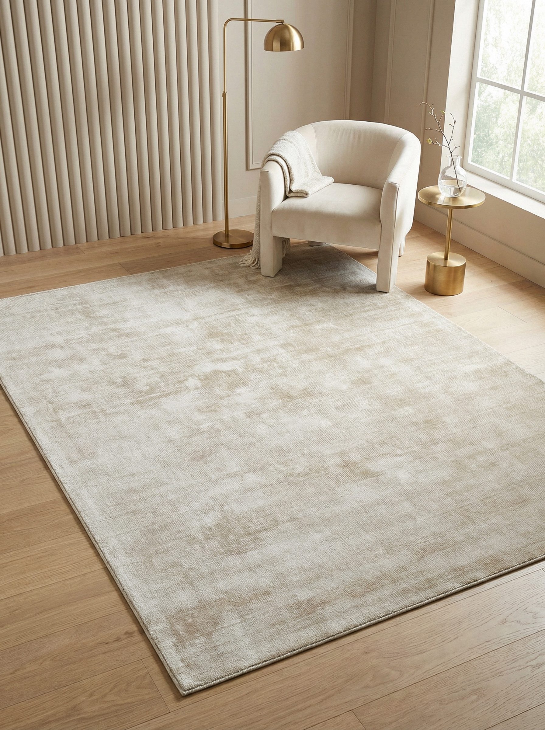 KADIMA DESIGN Teppich Handgewebter Viskose-Teppich, Neutrale Farben, Luxuriös, Hotelqualität, Rechteckig, Höhe: 17 mm, Tip-Sheared Veredelung, Hotelqualität, Schallabsorbierend