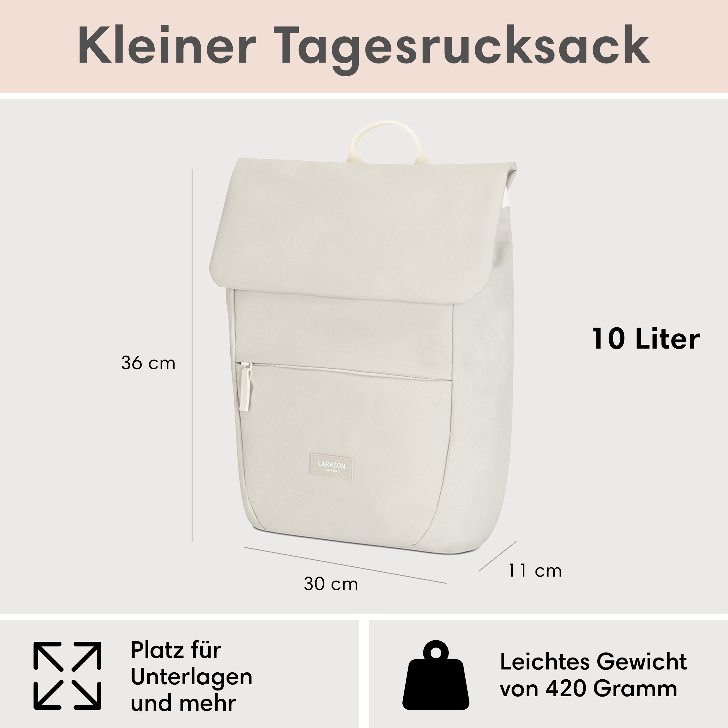 LARKSON Cityrucksack Ronja Laptop Rucksack Damen Herren Klein Elegant, Magnetverschluss, Laptopfach, Wasserabweisend
