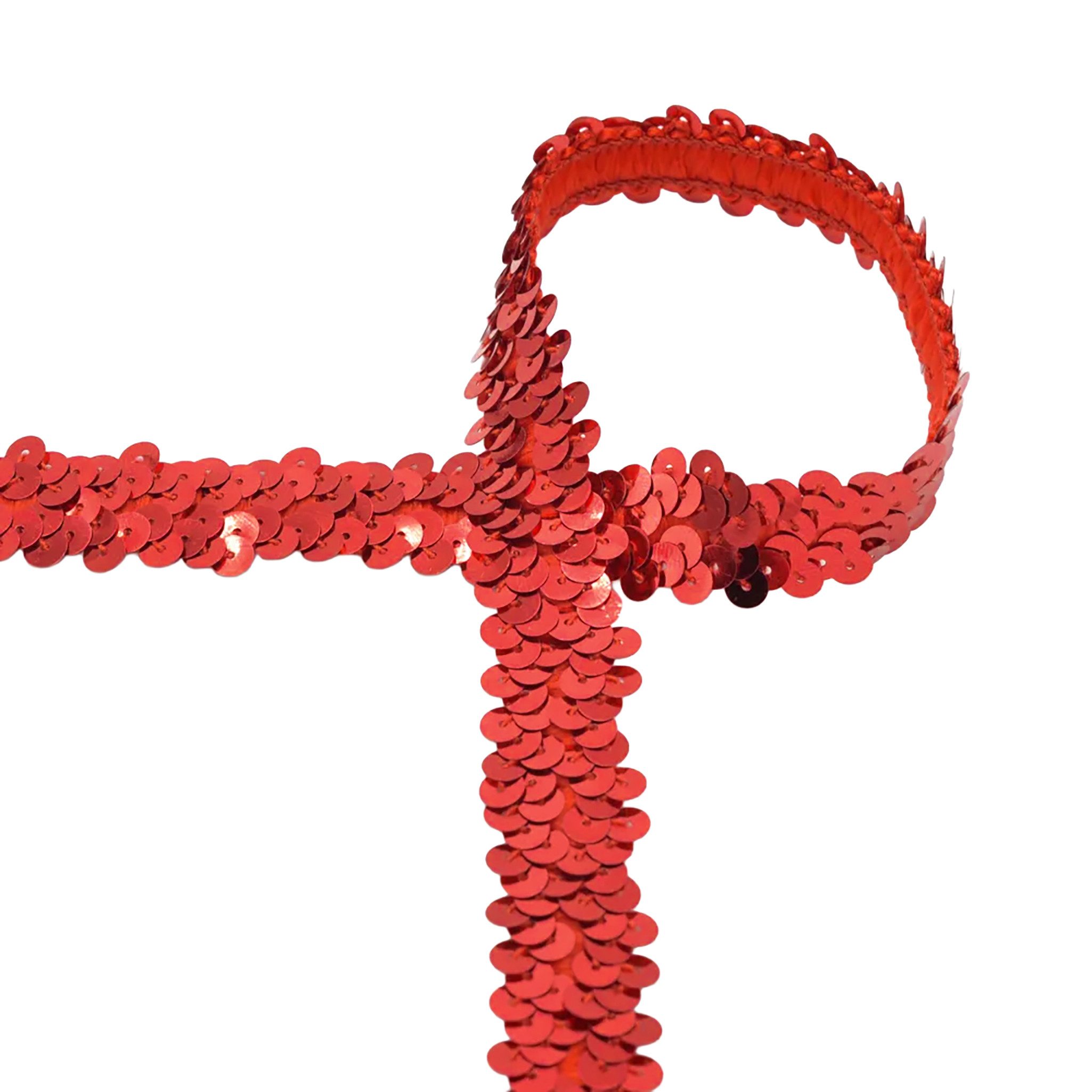 maDDma Bastelband Paillettenband ab 1m Meterware 20mm elastisches Paillettenborte, rot