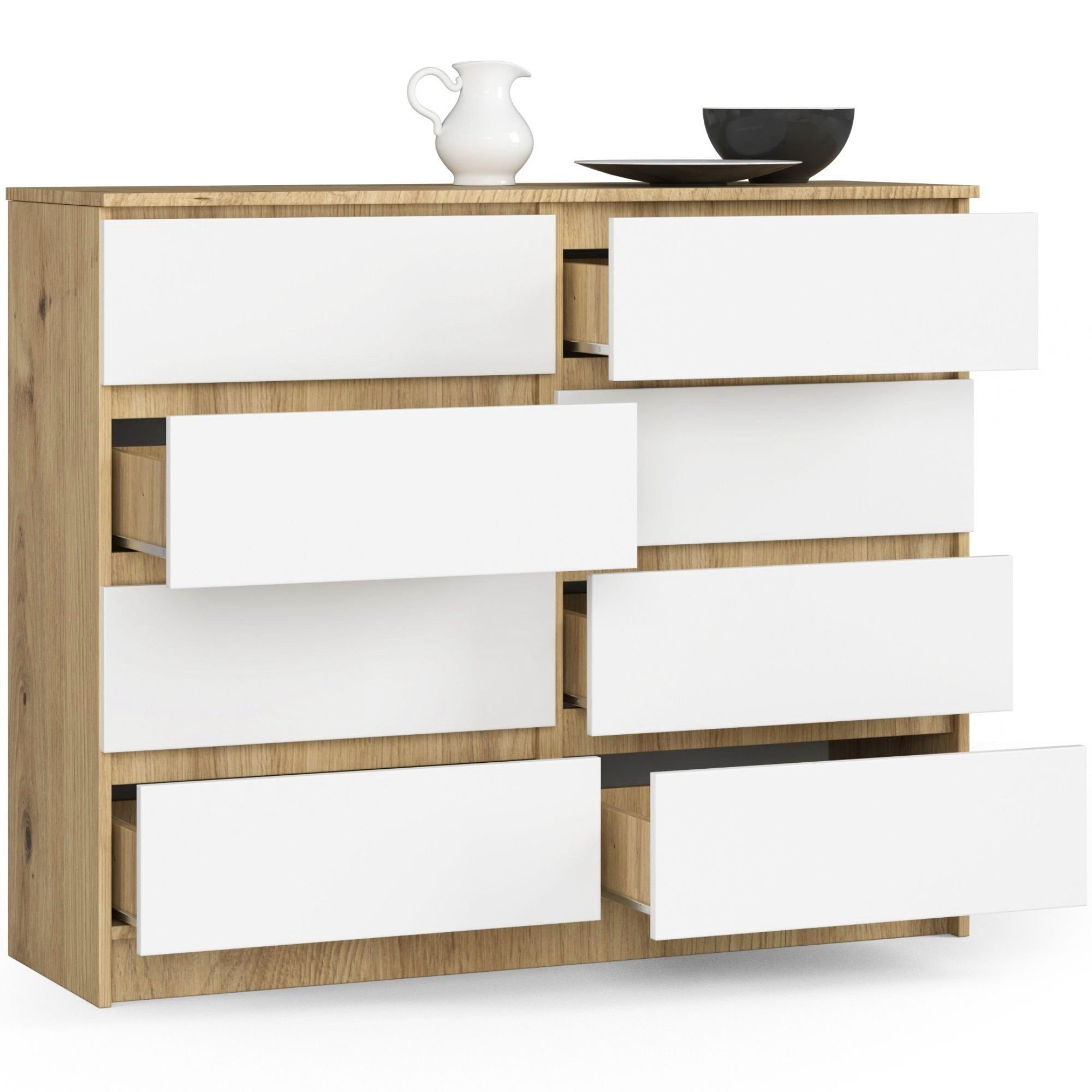 Raumhirsch Furniture Kommode mit 8 Schubladen 120 cm breit Holz Schrank, Highboard / Kommode 120 cm, Sideboard Organizer für jeden Raum