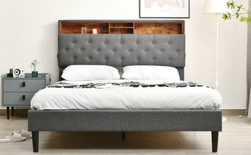 MODFU Polsterbett Doppelbett Stauraum-Kopfteil Bett (140x200cm ohne-Matratze), mit aufladen USB und LED-Beleuchtung Bettgestell