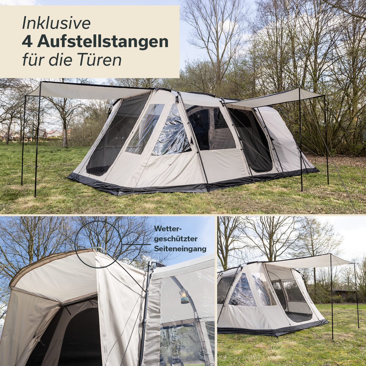 Skandika Tunnelzelt Nordland 4 Sleeper Protect, mit teilbarer schwarzer Schlafkabine, Personen: 4 (Moskitonetz an allen 3 Eingängen und der Schlafkabine), einge – Bild 5 von 5