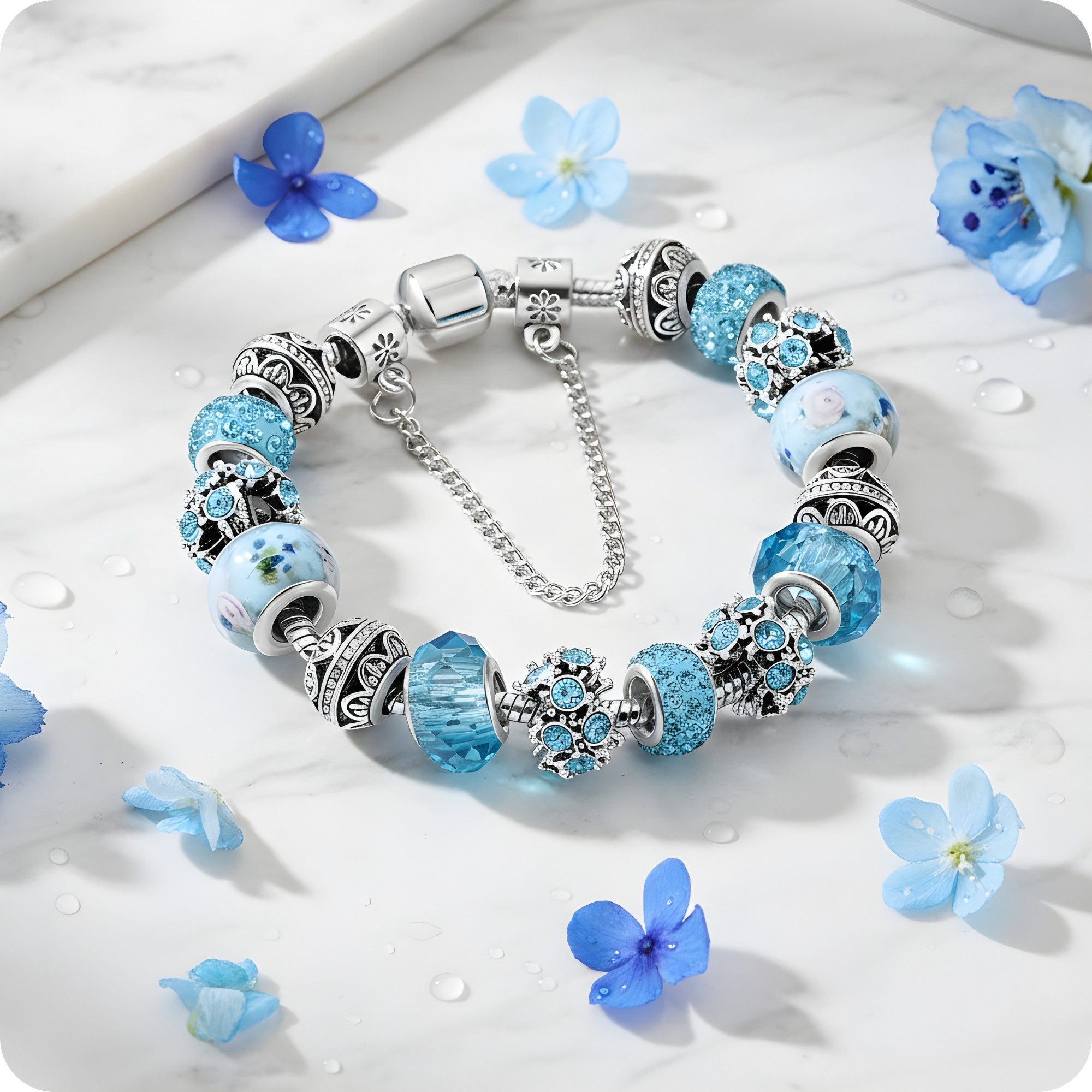 YouBella Charm-Armband Kristall Armreif Blau Silberplattiert Elegant Für Damen (Set, Modischer Kunstschmuck), Langlebiges Finish, Geeignet für alle Anlässe, Nickel- & bleifrei