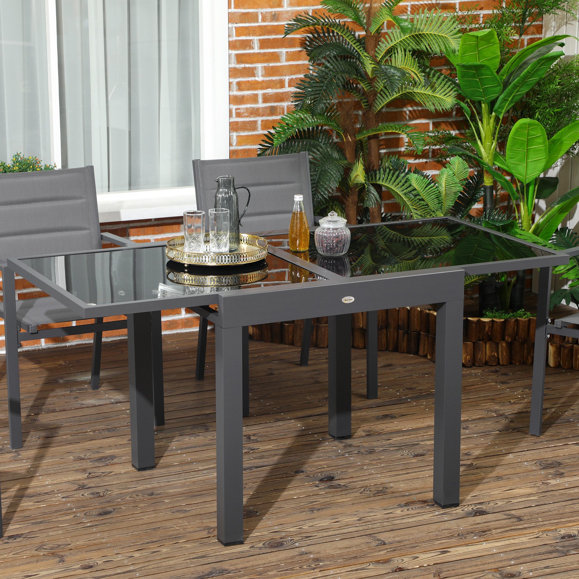 Outsunny Gartentisch Balkontisch mit Klappbarer Tischplatte, Esstisch für Garten (Terrassentisch mit Tischplatte, 1-St., Balkontisch), aus Glas, Schwarz, 160 x 80 x 75 cm