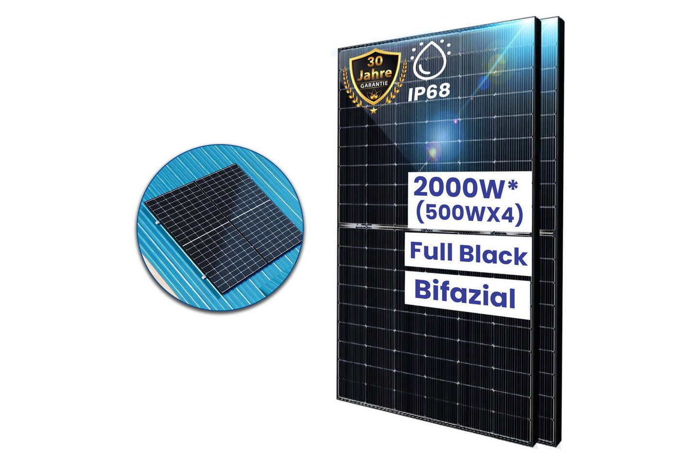 Thumbnail - TerraLumen Solaranlage 2000W Bifazial Solarmodule Komplettset mit Halterung, 2000,00 W, Monokristallin, (4x 500W Bifazia...