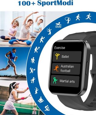 RUIMEN Smartwatch (1,85 Zoll, Android iOS), Damen Herren mit Telefonfunktion Fitnessuhr Pulsmesser Wasserdicht Uhr