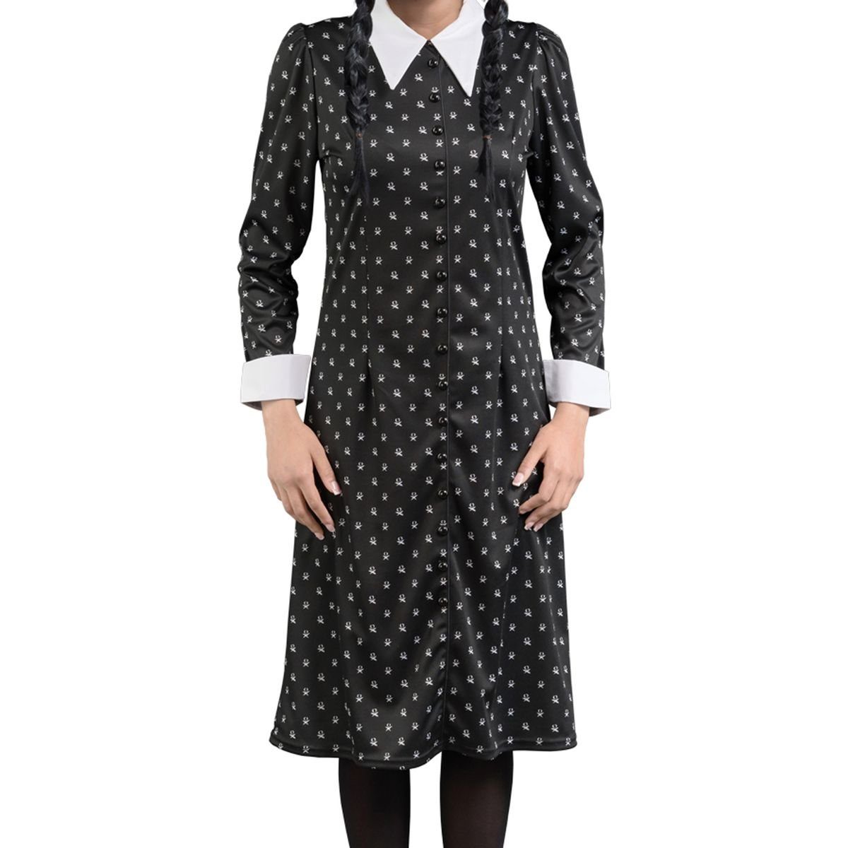 CHAKS Kostüm Wednesday Halloween Kleid schwarz mit weißen Punkten