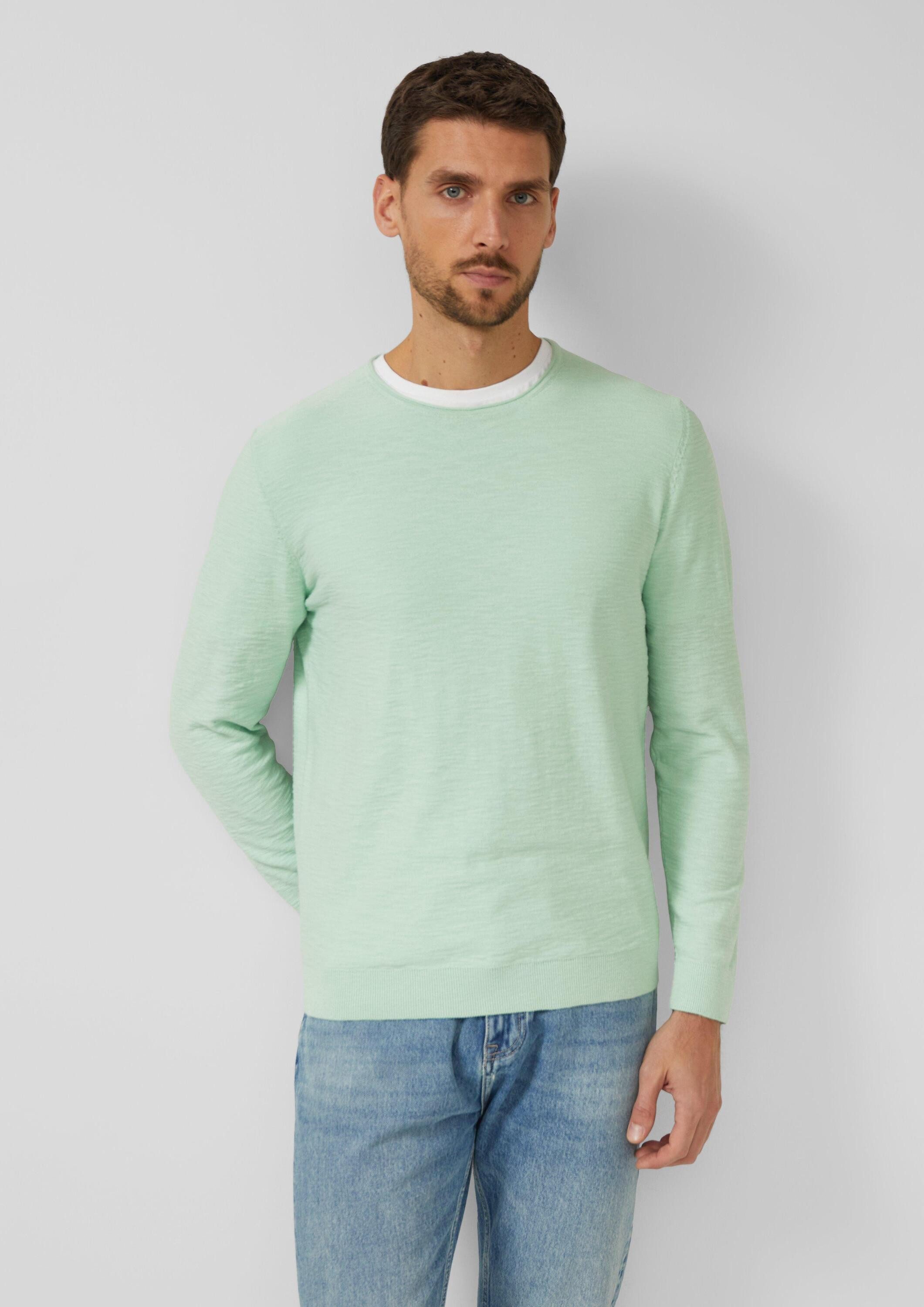 s.Oliver Longpullover Strickpullover Strickpullover mit Flammgarnstruktur und Rollkante