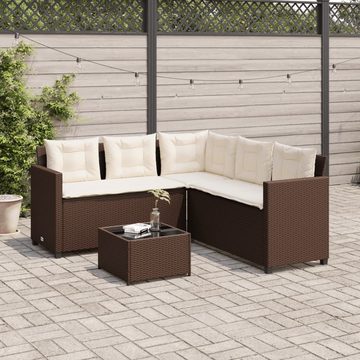 vidaXL Gartenlounge-Set Gartensofa in L-Form mit Tisch und Kissen Braun Poly Rattan, (1-tlg)