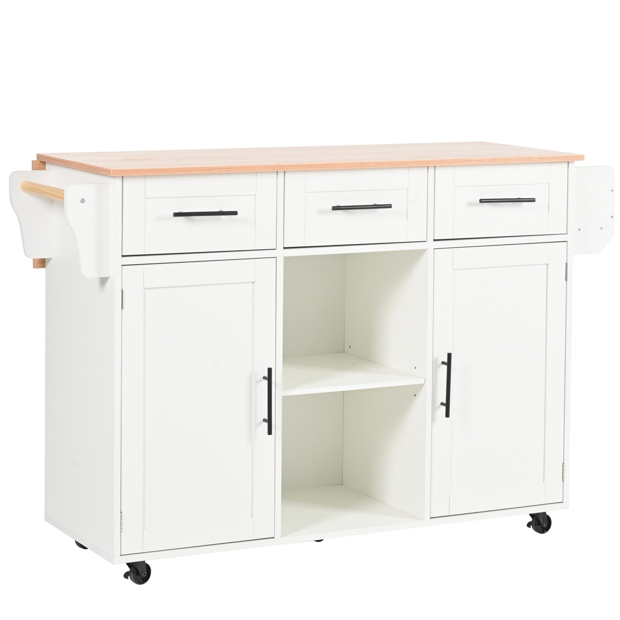OKWISH Sideboard Anrichte Küchenschrank Speisewagen (Kücheninse, Servierwagen, Küchenschrank, 1 St., 5 Räder, 3 Tür), mit Ausziehbare Arbeitsplatte,Massivholzbeine umschaltbar