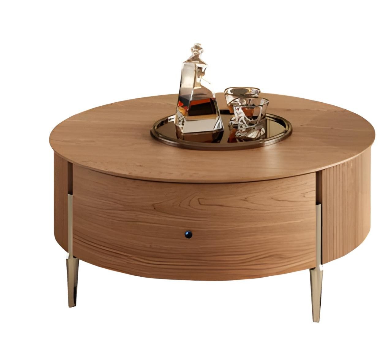 Xlmoebel Couchtisch Eleganter runder Couchtisch aus Holz in Beige für das Wohnzimmer (Runder Couchtisch aus Holz), Made in Europa