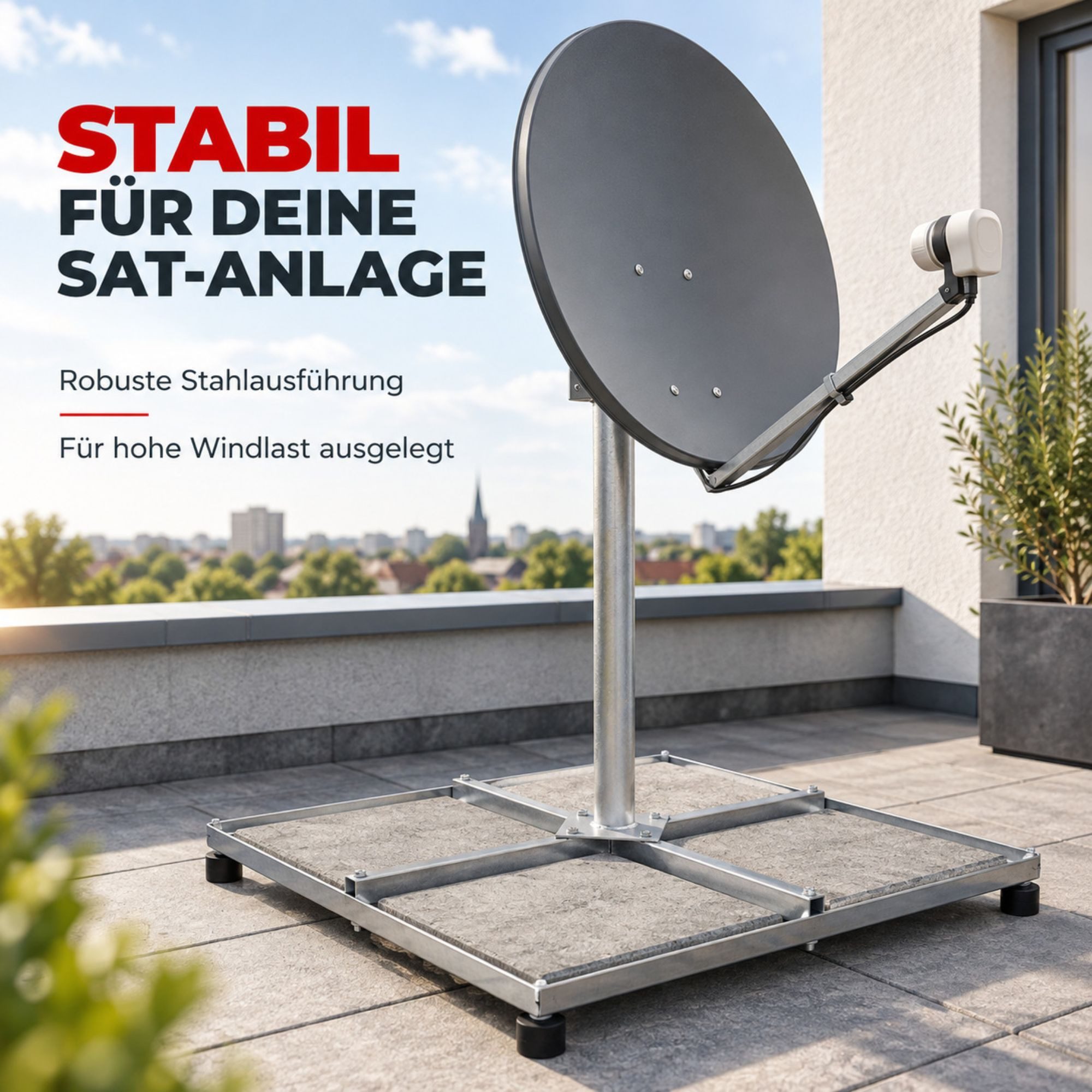 SkyRevolt SAT-Halterung Balkonständer Stahl 4x30x30 cm Ständer für Satellitenschüssel – Bild 2 von 5