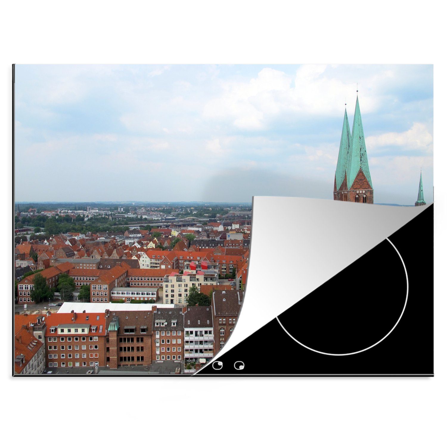 MuchoWow Herdblende-/Abdeckplatte Stadtbild der deutschen Stadt Lübeck, Vinyl, (1 tlg), 70x52 cm, Mobile Arbeitsfläche nutzbar, Ceranfeldabdeckung